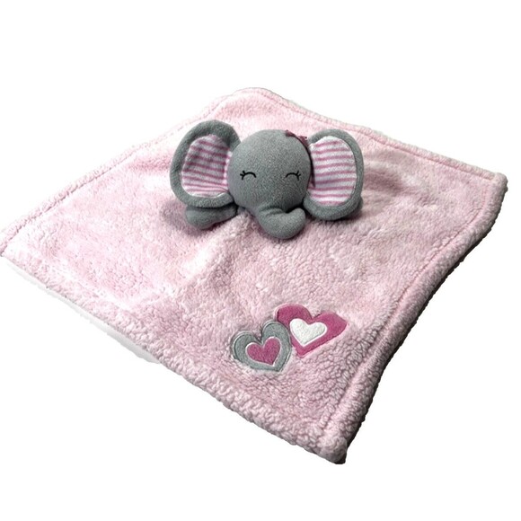 Baby Gear Gray Pink Elephant Plush Security Blanket Lovey Hearts Striped Ears - Picture 1 of 7